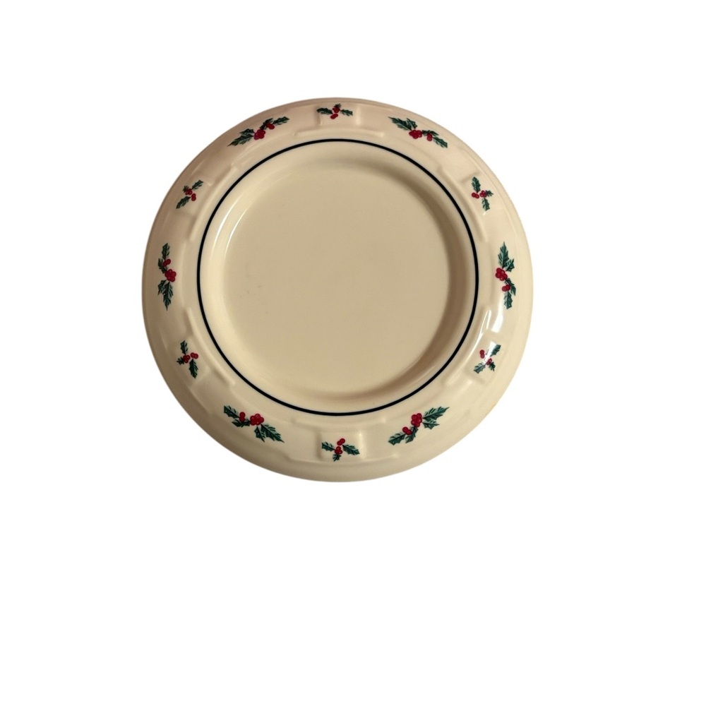 Longaberger Pottery Holly Pillar Candle Holder Woven Traditions Holiday Cream - Picture 5 of 5